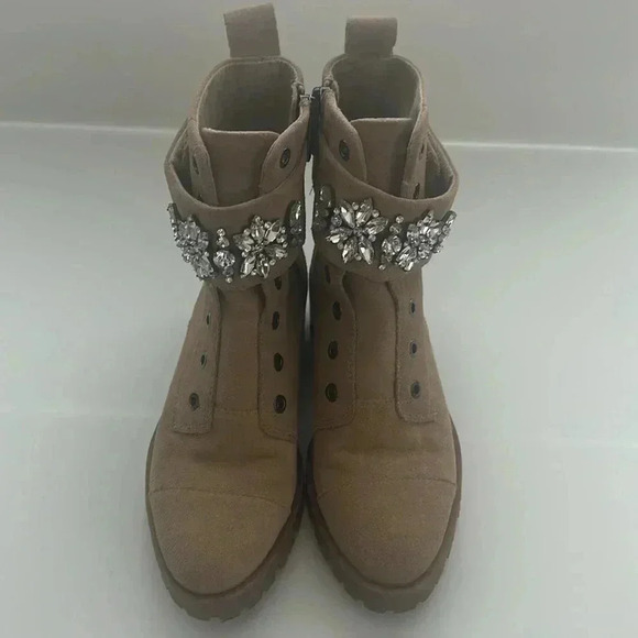 Women's Karl Lagerfeld Suede Crystal Embellishments Combat boots - Picture 3 of 10